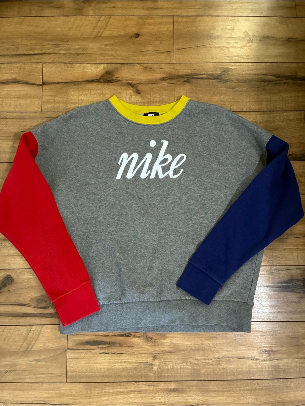 Nike Colorblock Crewneck Sweatshirt in Grey with Red & Blue Sleeves